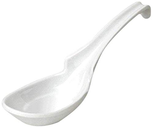 ChefLand Asian/Chinese Melamine Soup Spoon, Ladle Notch and Hook Style In Pristine White, Pack of 6