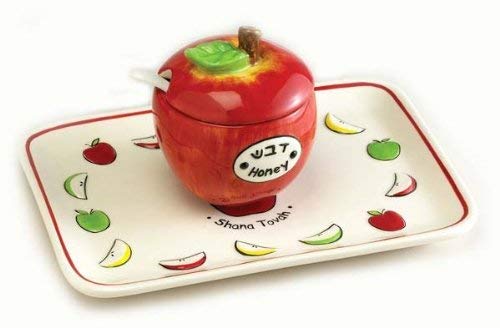 Rite Lite HDA-1 Ceramic Apple Honey Dish Set With Tray And Spoon - Pack Of 2