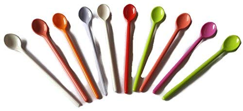 Set of 10 Colorful Long Handle Melamine Latte Spoons - Ice Cream - Cocktails - Stirring