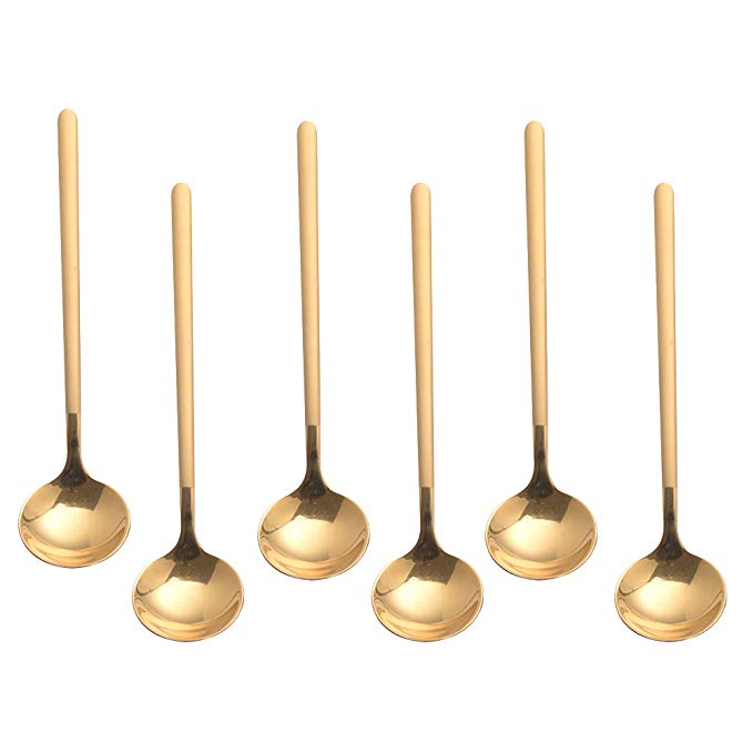 Espresso spoons 18/10 Stainless Steel 6-piece Vogue Mini Teaspoons set for Coffee Sugar Dessert Cake Ice Cream Soup Antipasto cappuccino 5 Inch frosted handle by Pukka Home(Gold)