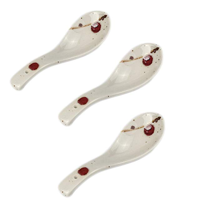 Gentle Meow 3 Pcs Japanese Ceramic Soup Spoons, Plum Blossom