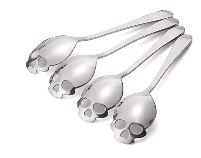 4 Pack Stainless Steel Spoons, HityTech Skull Sugar Spoon Tea and Coffee Stirring Spoons - Silver