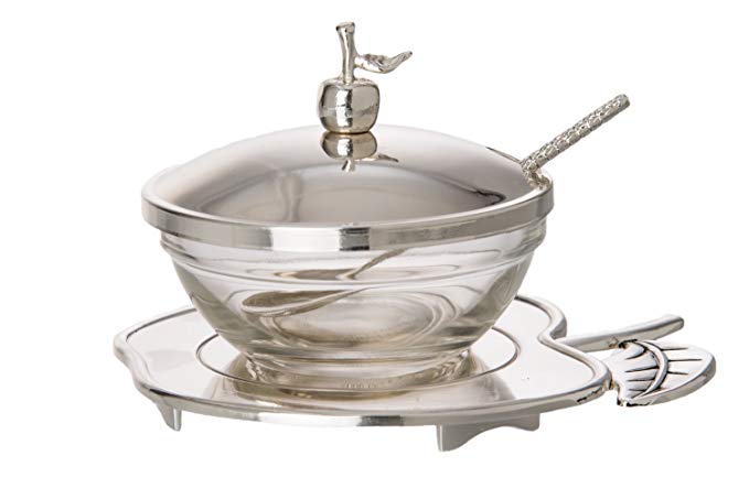 Silver plated Adorn Rosh Hashana Honey Dish, Spoon & saucer