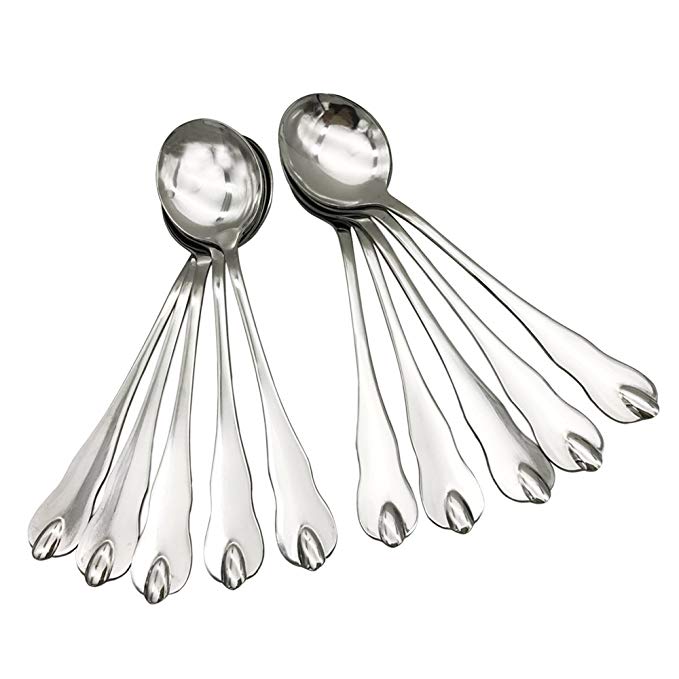 Wenmeili Set of 10 - Stainless Steel Round Table Spoons, Large Soup Spoons