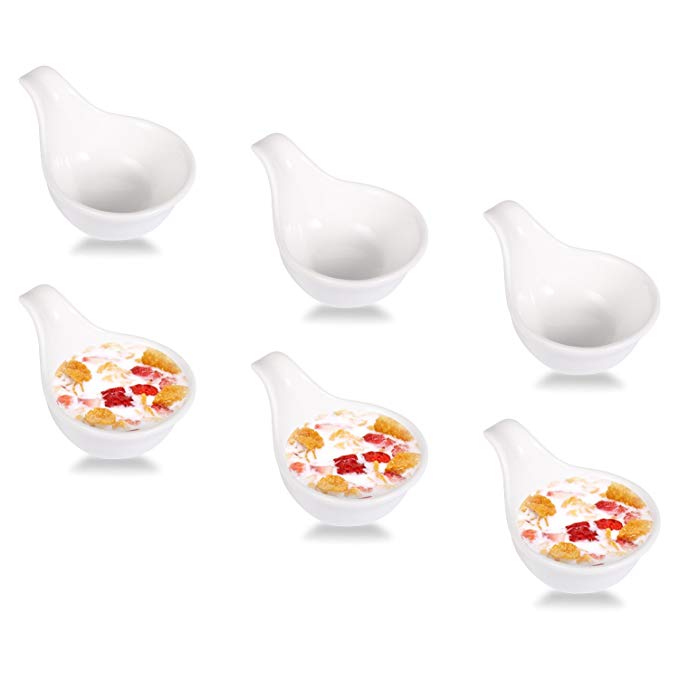 DOYOLLA Large Kitchen Porcelain Dipping Bowls Appetizer Spoons, Set of 6, 3oz, White