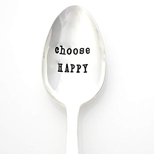 Choose Happy, Inspirational Quote on Hand Stamped Vintage Coffee Spoon. Part of the Martha Stewart American Made Market.