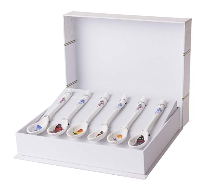 Roy Kirkham Fine Bone China Teaspoons in Butterfly Garden Design, Set of 6