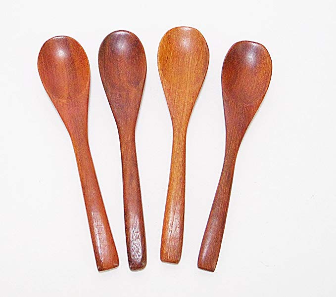 CandyHusky's Mini Wooden Condiments Ice-cream Sugar Salt Spoons Small Spoons Red Wood (10)