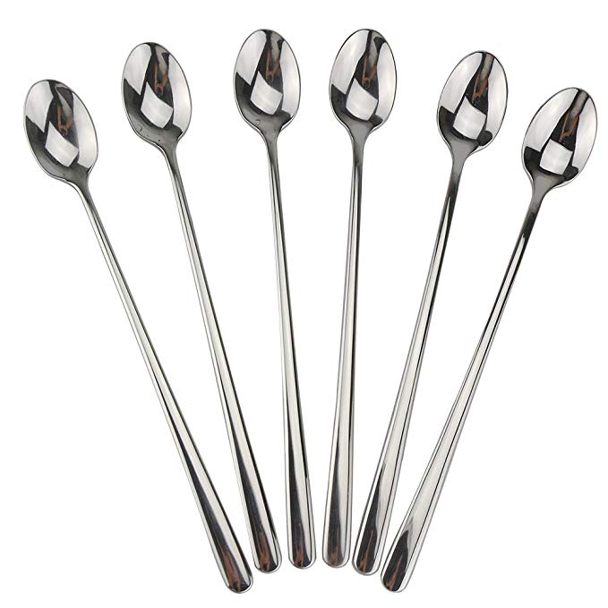 Long Handle Spoon, 9-inch Ice Tea Spoon, DEALIGHT Premium 18/8 Stainless Steel Iced Teaspoon for Mixing, Cocktail Stirring, Tea, Coffee, Milkshake, Cold Drink, Set of 6 (Heavy Duty)