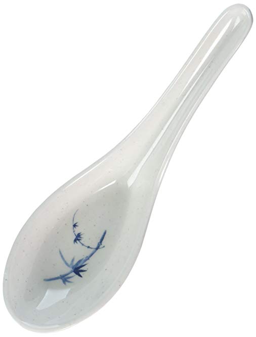 Thunder Group 12-Pack Blue Bamboo Collection Won Ton Spoon, 5-5/8-Inch by 1-5/8-Inch, White