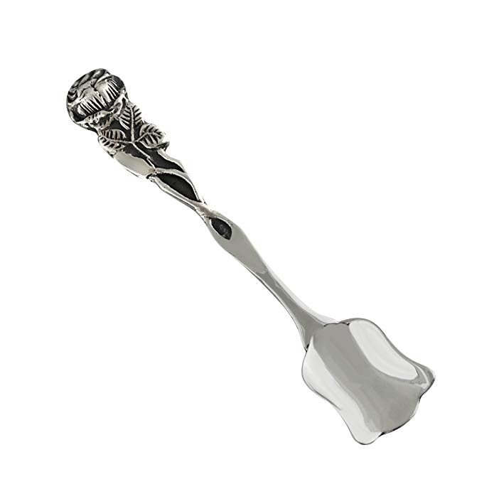 Sterling Silver Rose Handle Salt Spoon, Mustard Spoons