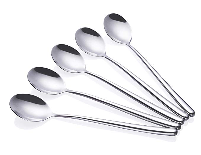 Chenshuo Korean Long Handled Soup Spoon, Pack of 5,Bar Spoons Long,Silver,Set of 5