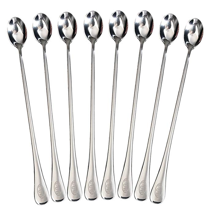 CUH 8 Pcs 9.45-Inch Long Handle Stainless Steel Espresso Iced Tea Cream Spoon Coffee Mixing Spoon Thanksgiving Day Christmas