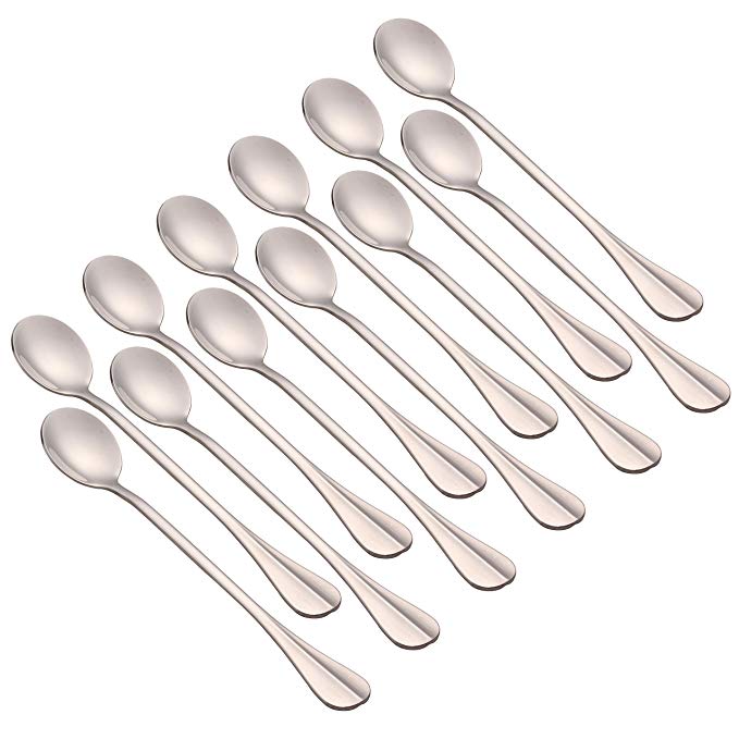 Zicome 12Pcs Stainless Steel Spoons Set for Iced Tea, Coffee, Ice Cream, 7 Inch