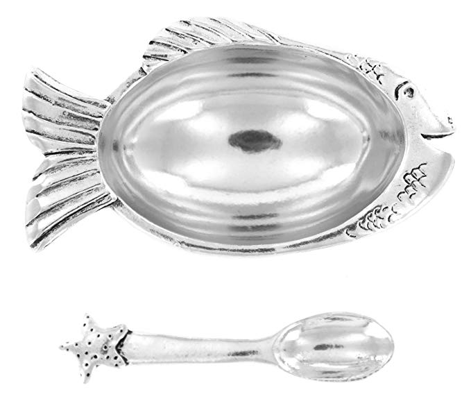 Basic Spirit Fish Salt Cellar w/Spoon * Handcrafted Pewter Home Lead-Free SD-9