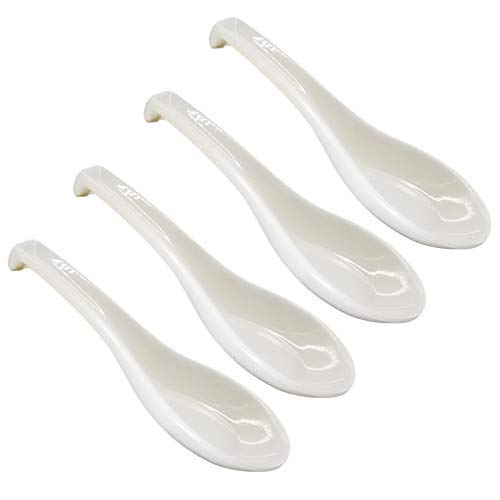 Happy Sales HSJM- SPNWHT, Set of 4 pc Jade Melamine Soup Rice Spoons, Chinese Won Ton Soup Spoon, Asian Soup Spoon, Superior Quality !