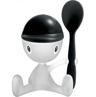 Alessi Cico Egg Cup with Salt Castor and Spoon Black