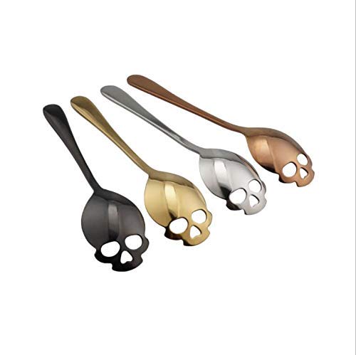 304 Stainless Steel Sugar Skull Tea Spoons Coffee Stirring Slotted Metal Spoon Set of 4 Mixed colors