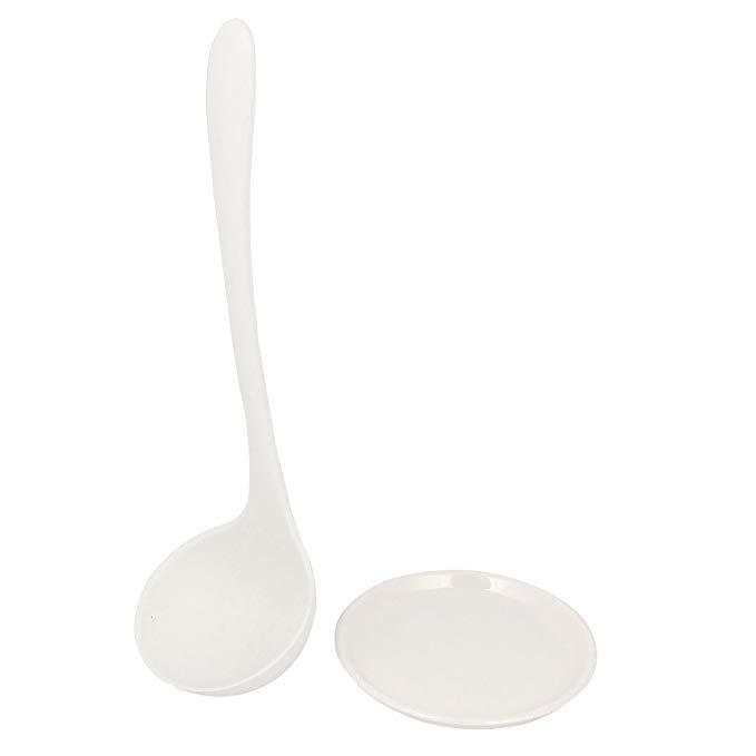 uxcell Freestanding Stand-up Soup Ladle Upright Spoon with Plate Tray White