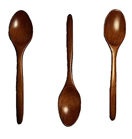 Three 7 Inch Wooden All Purpose Spoon, Honey,Tea,Soup Spoon. Light Weight, Travel Sized with Blue Portable Box. Non-Stick, Easy Clean. Quantity 3