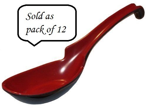 M.V. Trading HS625BR Asian/Chinese Melamine Ladle Style Soup Spoon, Red and Black, Set of 12