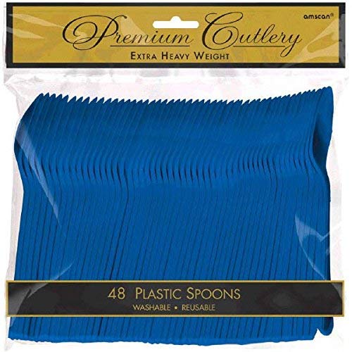 Amscan Reusable Party Spoons Premium Heavy Weight Tableware, Bright Royal Blue, Plastic, Full Size, Pack of 48 Party Supplies