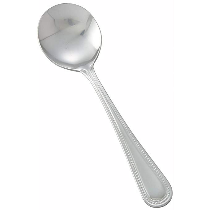 Winco 0005-04 Dots Mirror Finish S/S Bouillon Spoon - Dozen