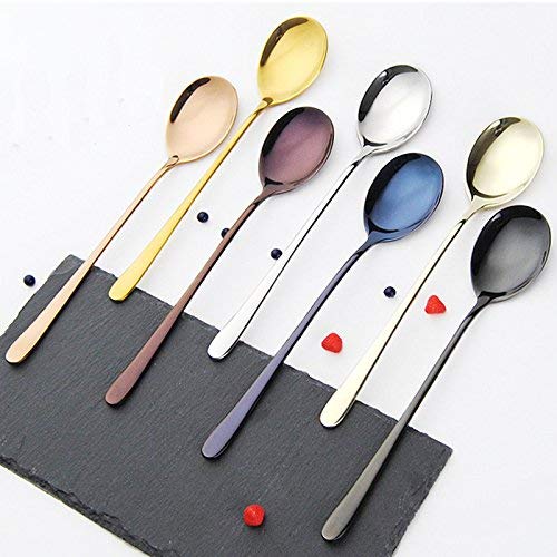 Cha Long 7 Pcs 8 Inches Long Handle Stainless Steel Spoon, Ideal For Tassimo Coffee Cafe Latte, Espresso, Hot Chocolate, Hot Drinks, Dessert & Ice Cream Sundae,7 Colors