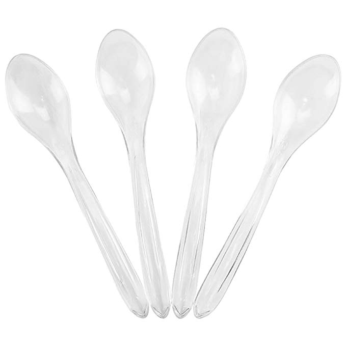 Curved Plastic Ice Cream Spoons - Ice Clear Disposable Dessert Spoons - 5.75 Inch Birthday Party Spoons - Frozen Dessert Supplies - Fast Shipping! 500 Count