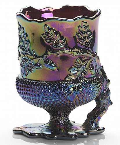 Spoon Holder/Spooner - Acorn Pattern - Mosser Glass - USA (Black Amethyst Carnival)