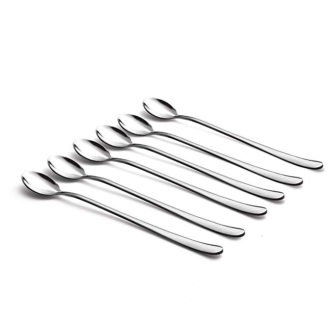 Long Ice Tea Spoon, Snamonkia Ice Cream Spoons Stainless Steel Teaspoon 8.7 Inches, Set of 6