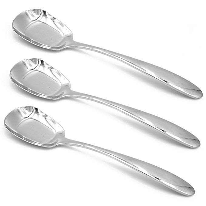 ERCRYSTO Stainless Steel Soup Spoons,Table Spoons,Dinner Spoons,Rice Spoons,Special Square Design,Mirror Polish,Large Size(7.32 Inches Length,1.85 Inches Width,0.11inch Thickness), Set of 3