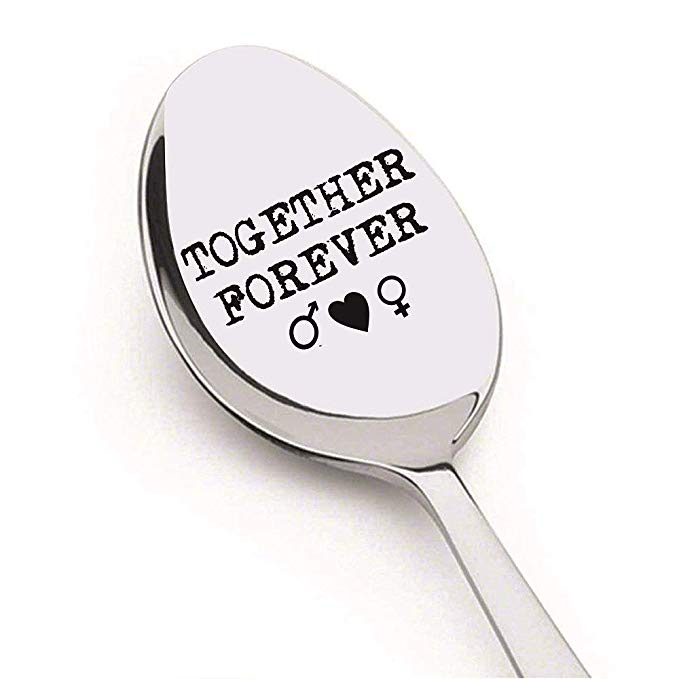 Engraved Spoon Together Forever by Weenca-Stamped Stainless Steel Spoon-Best Love Present for Your Boyfriend/Girlfriend/Husband or Wife-Lifetime Guarantee