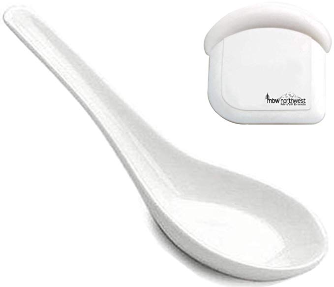 Won Ton Soba Melamine Soup Spoons with Pan Scraper (White 6-Pack)