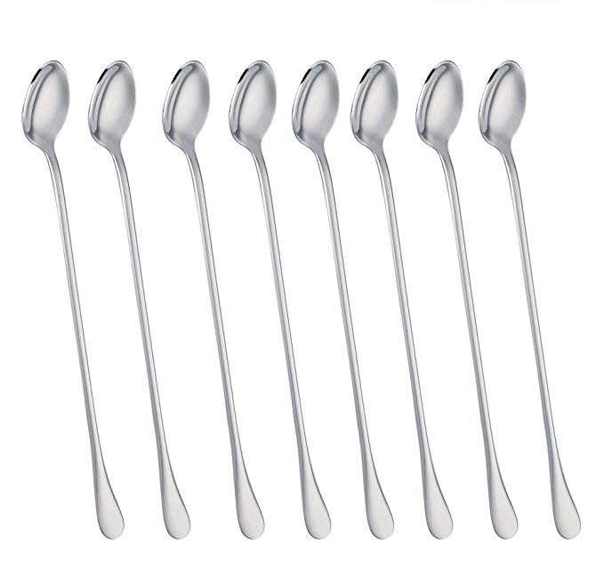 TeamFar 9-inch Long Handle Stirring Spoon, Ice Tea Coffee Spoon, Stainless Steel Cocktail Mixing Spoons - Set of 8