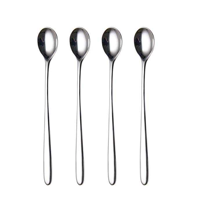 HISSF 8.35-Inch Long Handle Iced Tea Spoon, Ice Cream Spoon, Mixing Spoon, Dessert Spoon, Milkshake Spoon, Stainless Steel Cocktail Stirring Spoon Set of 4