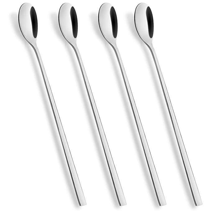 Long Handle Spoon, 9-inch Ice Tea Spoon, AOOSY Premium 18/10 Stainless Steel Iced Teaspoon for Mixing, Cocktail Stirring, Tea, Coffee, Milkshake, Cold Drink, Set of 4 (Heavy Duty)