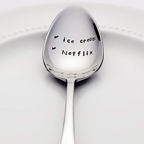 Ice Cream/Netflix - Checklist Style Stainless Steel Stamped Spoon | Stamped Silverware | Unique Foodie Gift Idea for Her | Gift for Mom | Gift for Dad