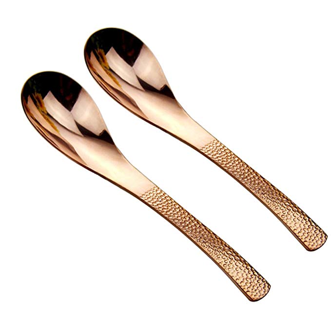 ROOS Copper Tableware 6.2 Inch Soup Spoon Pack of 2 (Red copper)