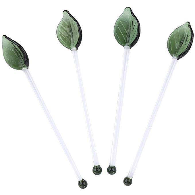 BONABICI Tea Spoons. Handcrafted Green Tea Leaf Glass Spoons, Heat Resistant. Coffee spoons and Stirring Spoons (Set of 4) 5.5