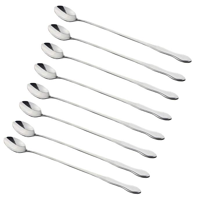 Zicome 10-1/2 Inch Long Handle Stirring Mixing Spoon for Cocktail Ice Coffee Tea Drinks, Stainless Steel, Set of 8