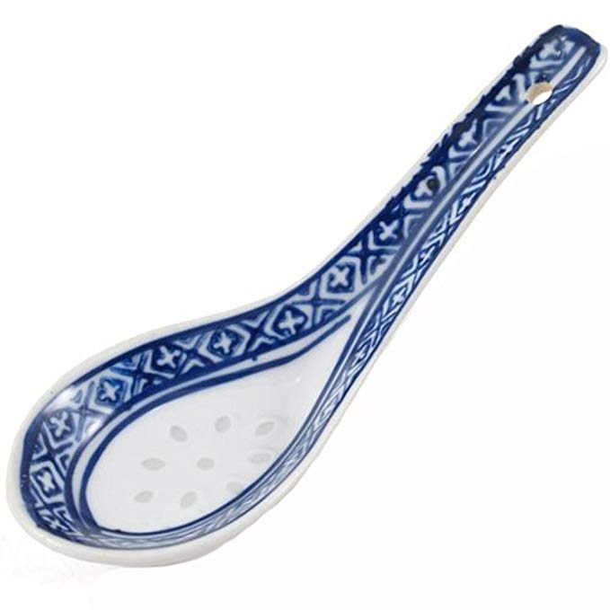 Newest trent Chinese Traditional White Porcelain Blue Perimeter Patterned Asian Soup Spoons Wonton Soup Spoons