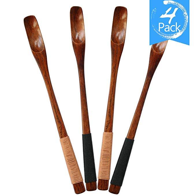 4pcs Good Grips Wooden Coffee Tea Long Handle Mixing Spoons,material of Nanmu,8in