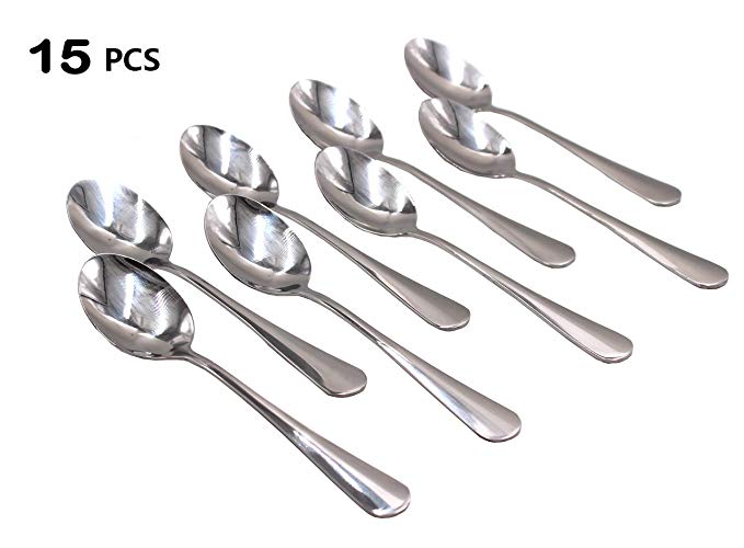 Pack of 15 - Stainless Steel Extra-Fine 6.7 Inches Hard to Bend Table Teaspoon with Scalloped Edge