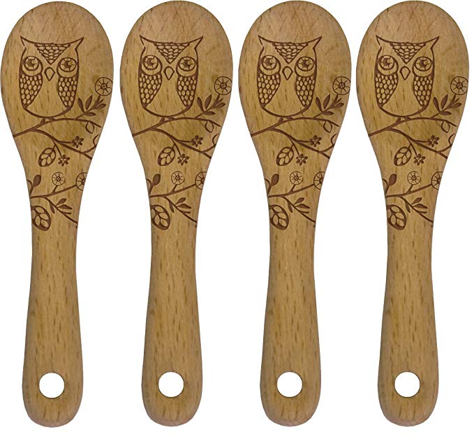 Talisman Designs Beechwood Condiment Mini Woodland Spoons,Owl, 3.5