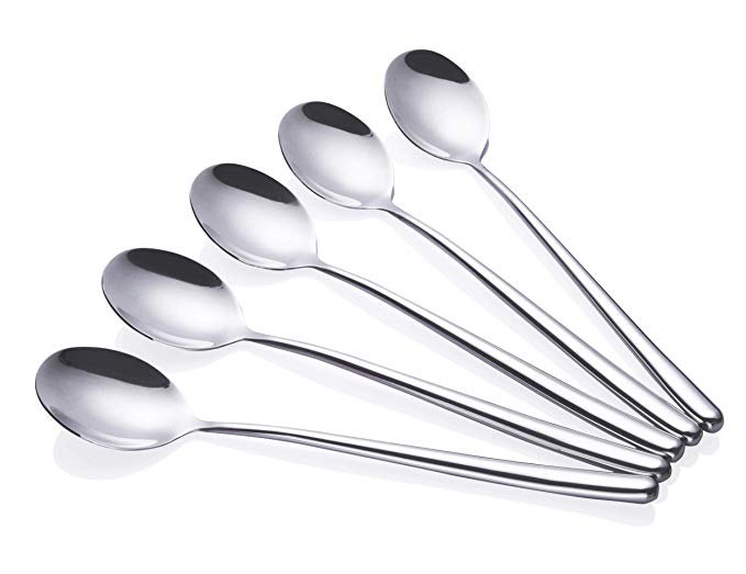 Spoons,Pack of 5 , Long handled soup spoons,Silver (8.7x1.6 inches).