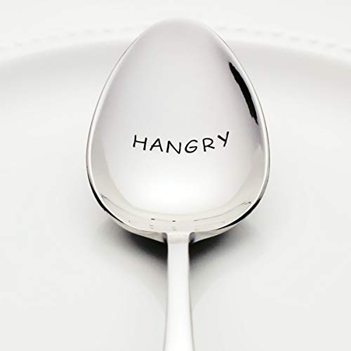 Hangry - Stainless Steel Stamped Spoon, Stamped Silverware - Gifts for Him - Unique Foodie Gifts for Men - Novelty Gift for Her