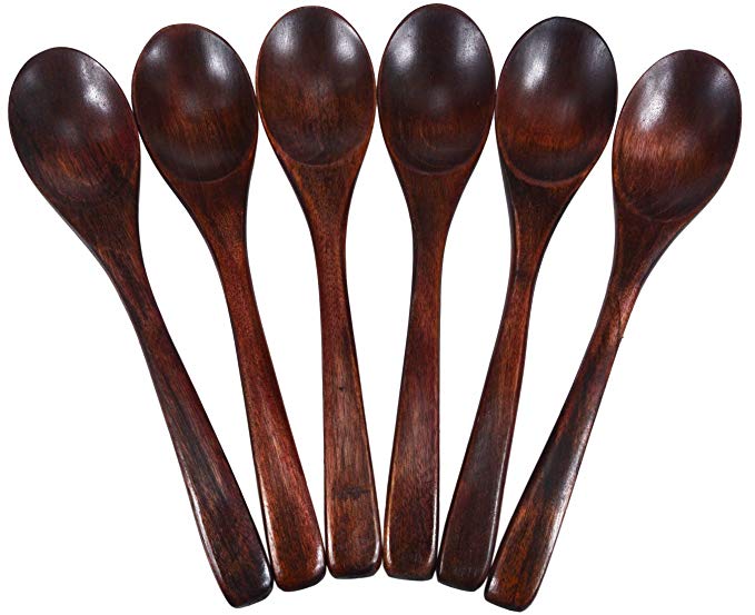 Rypmic 7 3/4'' Wooden Utensil Wood Ladle Soup Spoon - Set of 6