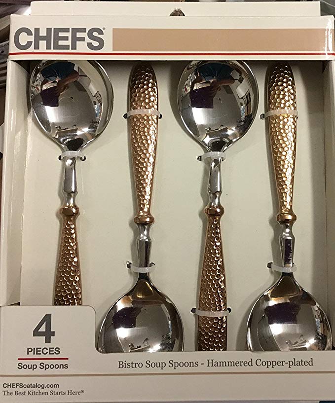 CHEFS Bistro Soup Spoons/ Hammered Copper-Plated / Set of 4