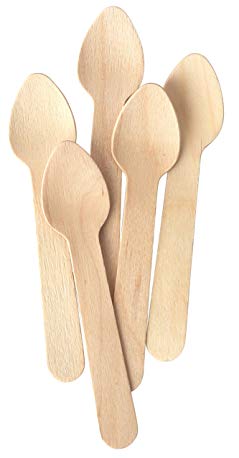 Brheez Eco-Friendly Birchwood Disposable Wood TASTER/DESSERT SPOONS Biodegradable, Compostable and Natural, 3.75 inch Length Disposable - Pack of 200